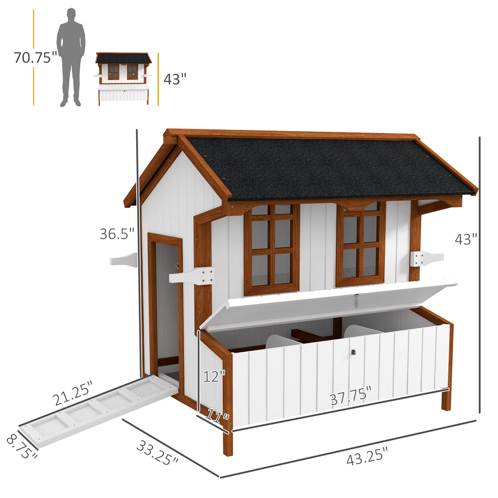 47" Chicken Coop, Wooden Chicken House Raised Rabbit Hutch with Waterproof Roof, Nesting Box and Handles for 3-5 Hens, Poultry Cage Portable Hen Pen for Backyard