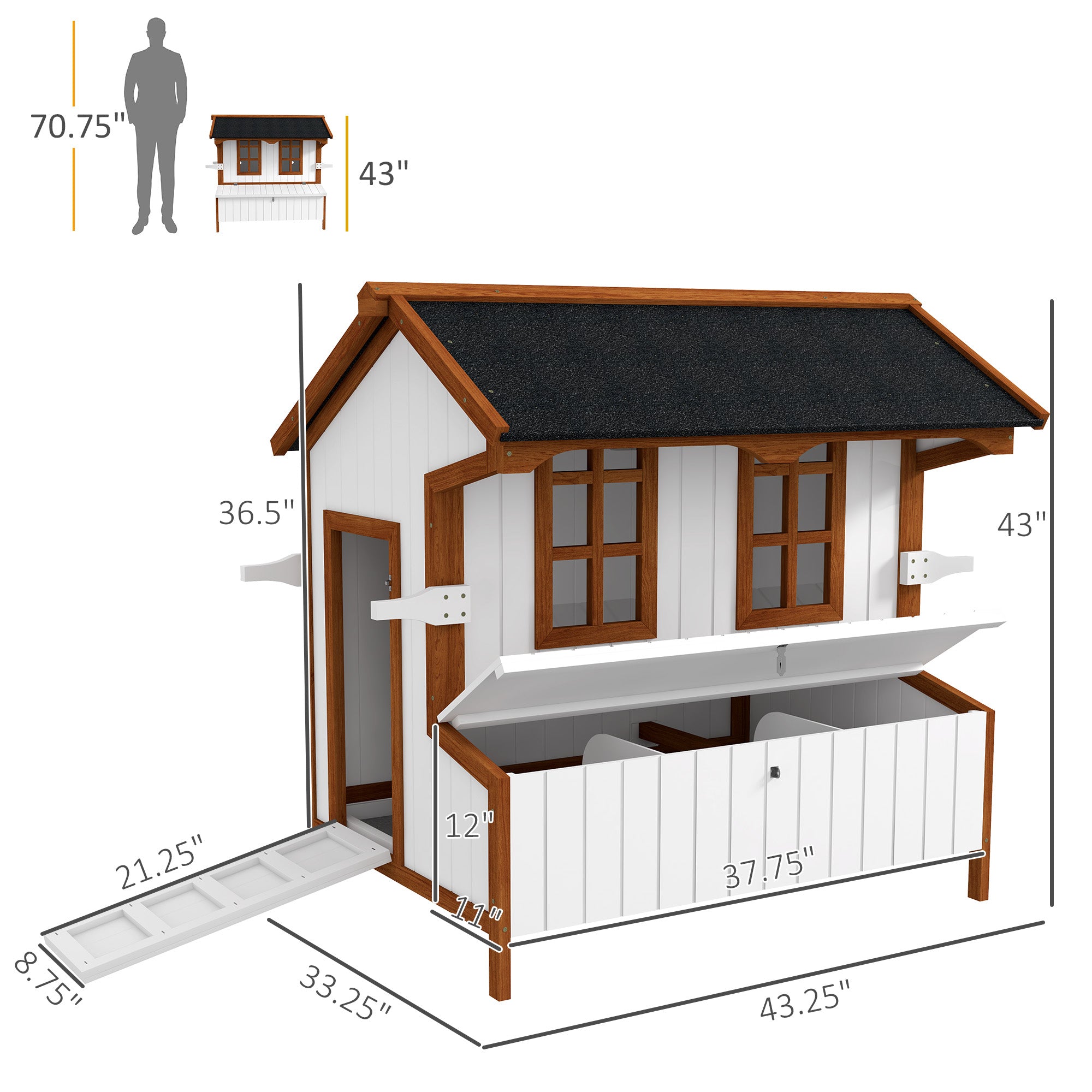 47" Chicken Coop, Wooden Chicken House Raised Rabbit Hutch with Waterproof Roof, Nesting Box and Handles for 3-5 Hens, Poultry Cage Portable Hen Pen for Backyard