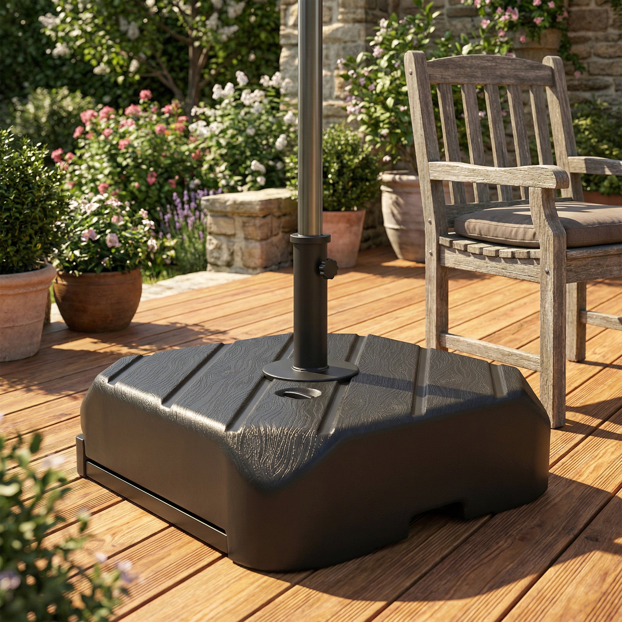Patio Umbrella Base with Wheels, Telescopic Handle, 158 lb Sand or 99 lb Water Filled Umbrella Stand, Black