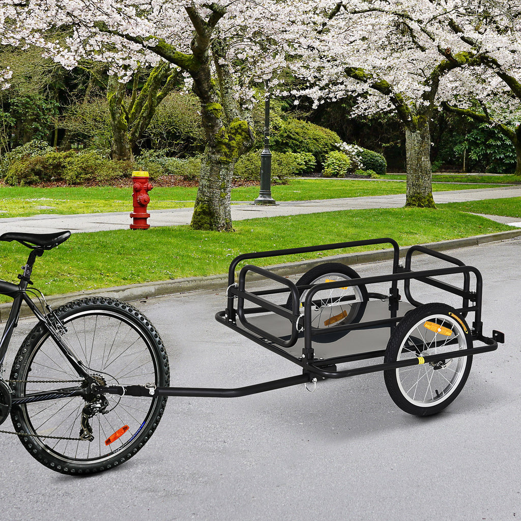 Bike Trailer, Foldable Bicycle Trailer with16 Inch Pneumatic Tire, Universal Coupler, Foldable Frame and Safe Reflectors Design, Large Load Capacity, Black