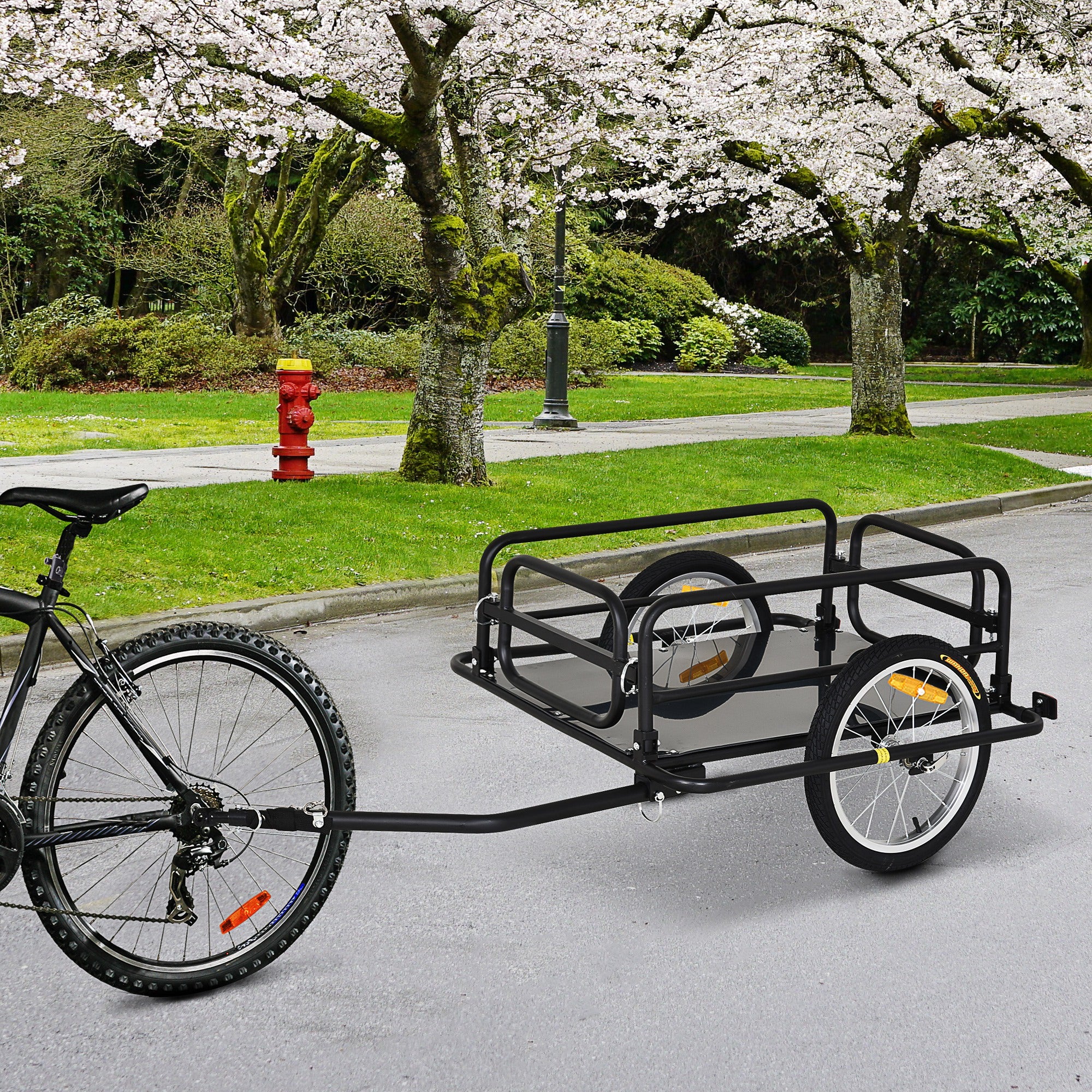 Bike Trailer, Foldable Bicycle Trailer with16 Inch Pneumatic Tire, Universal Coupler, Foldable Frame and Safe Reflectors Design, Large Load Capacity, Black