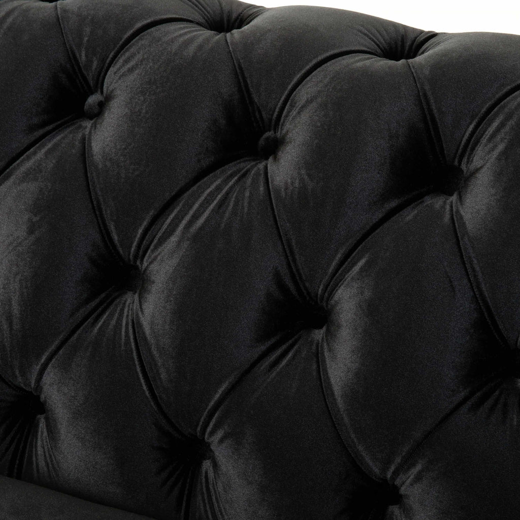 Chesterfield Velvet Loveseat Sofa, 2-Person Rolled Arm Upholstered Couch, with Tufted Buttons, Pine Wood Frame, 59.50" Wx34.00" Dx27.00" H, Black