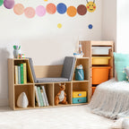 6-Cubby Kids Bookcase with Reading Nook and Cushion, Multi-Purpose Storage Organizer for Bedroom, Living Room, Natural