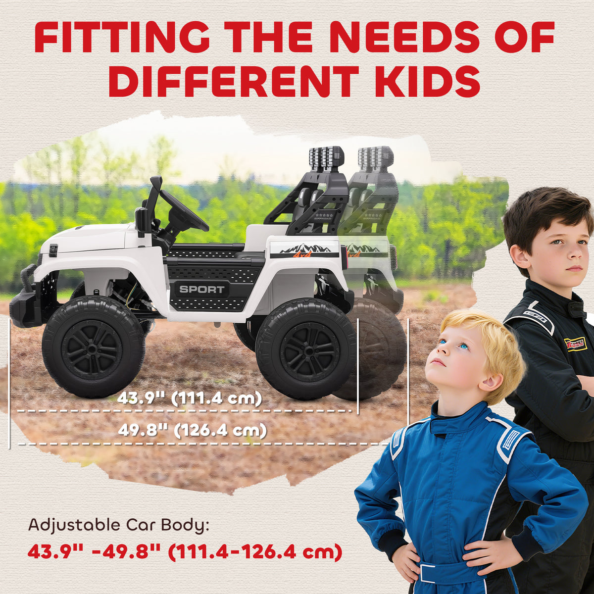 Ride on Truck Car with 2-Seater, 24V Electric Car with 4 Motors, Remote Control, Spring Suspension for 3-8 Years, White