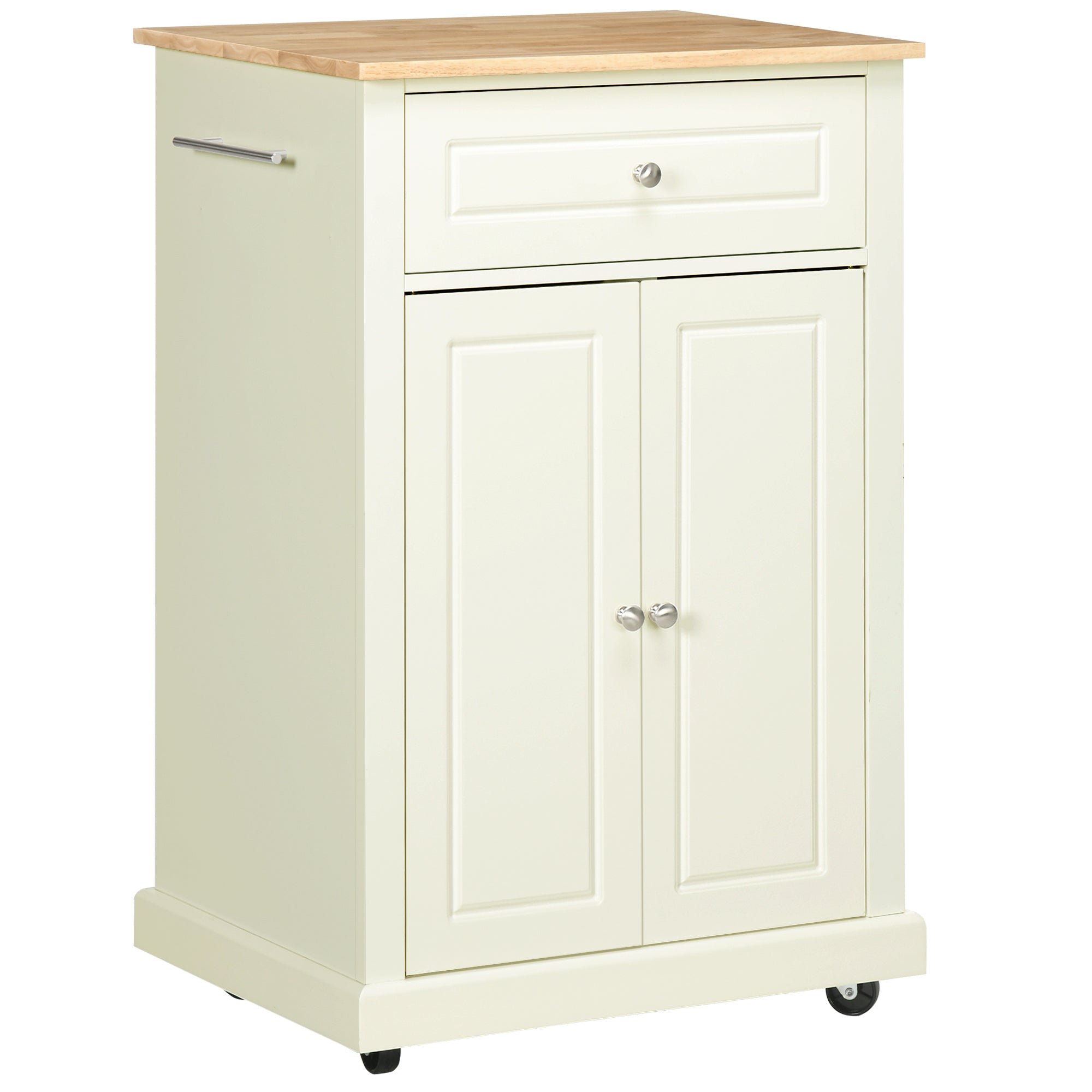 Rolling Kitchen Island Cart, Portable Serving Trolley Table with Drawer, Adjustable Shelf and 2 Towel Racks, Cream White