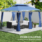 10' x 13' Double Roof Patio Gazebo, Outdoor Gazebo with Curtains, for Garden, Lawn, Backyard and Deck, Dark Blue