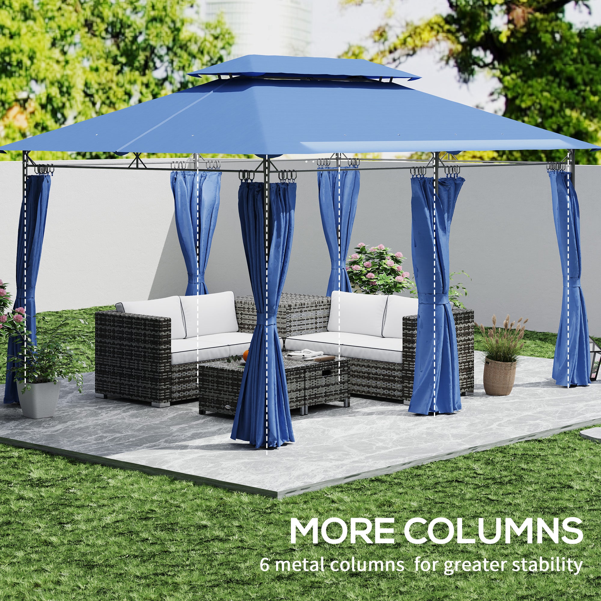 10' x 13' Double Roof Patio Gazebo, Outdoor Gazebo with Curtains, for Garden, Lawn, Backyard and Deck, Dark Blue