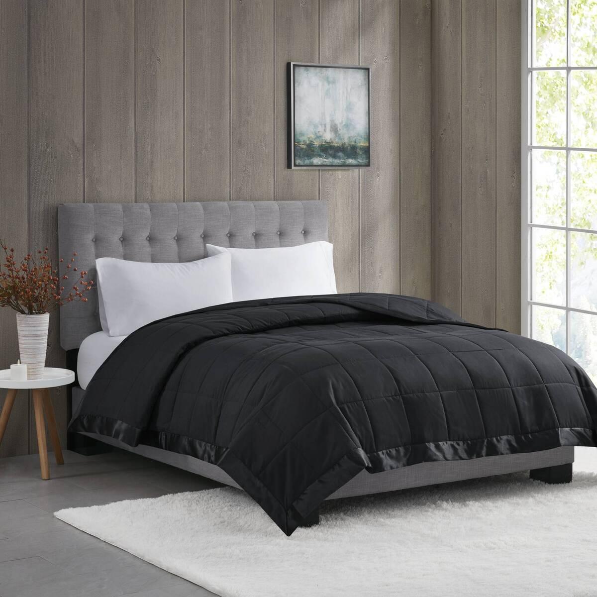 Lightweight Down Alternative Blanket with 3M Scotchgard Treatment, Satin Trim, Ideal for Summer, Spring, 108" L x 90" W x 0.25" H, Black