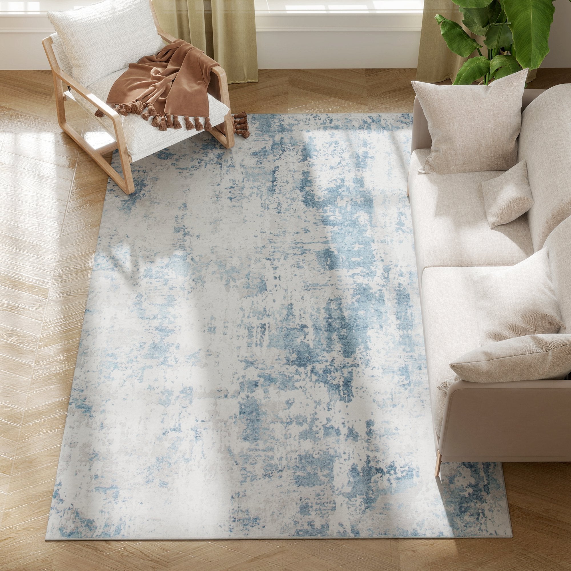 Area Rug 5x7, Machine Washable Rug, Non-Slip Modern Abstract Floor Carpet for Living Room, Bedroom, Dining Room, Blue