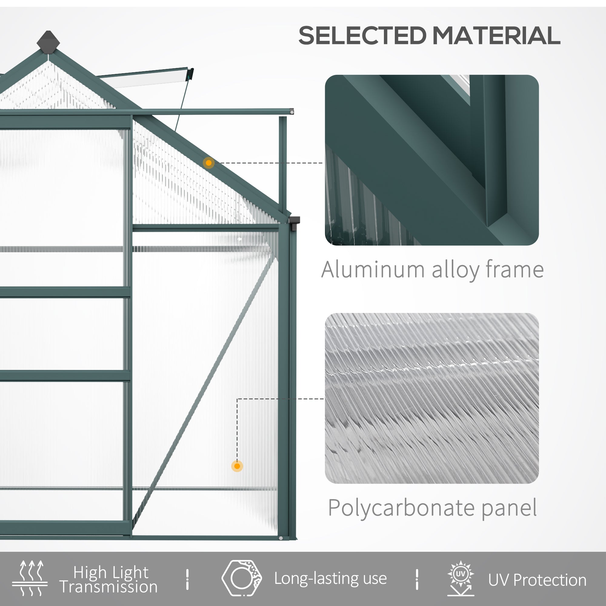 6' x 10' Greenhouse for Outdoors, Polycarbonate Greenhouse with Rain Gutter and Roof Vent, Aluminum Walk-in Green Houses for Outside for Patio Backyard Garden, Dark Green