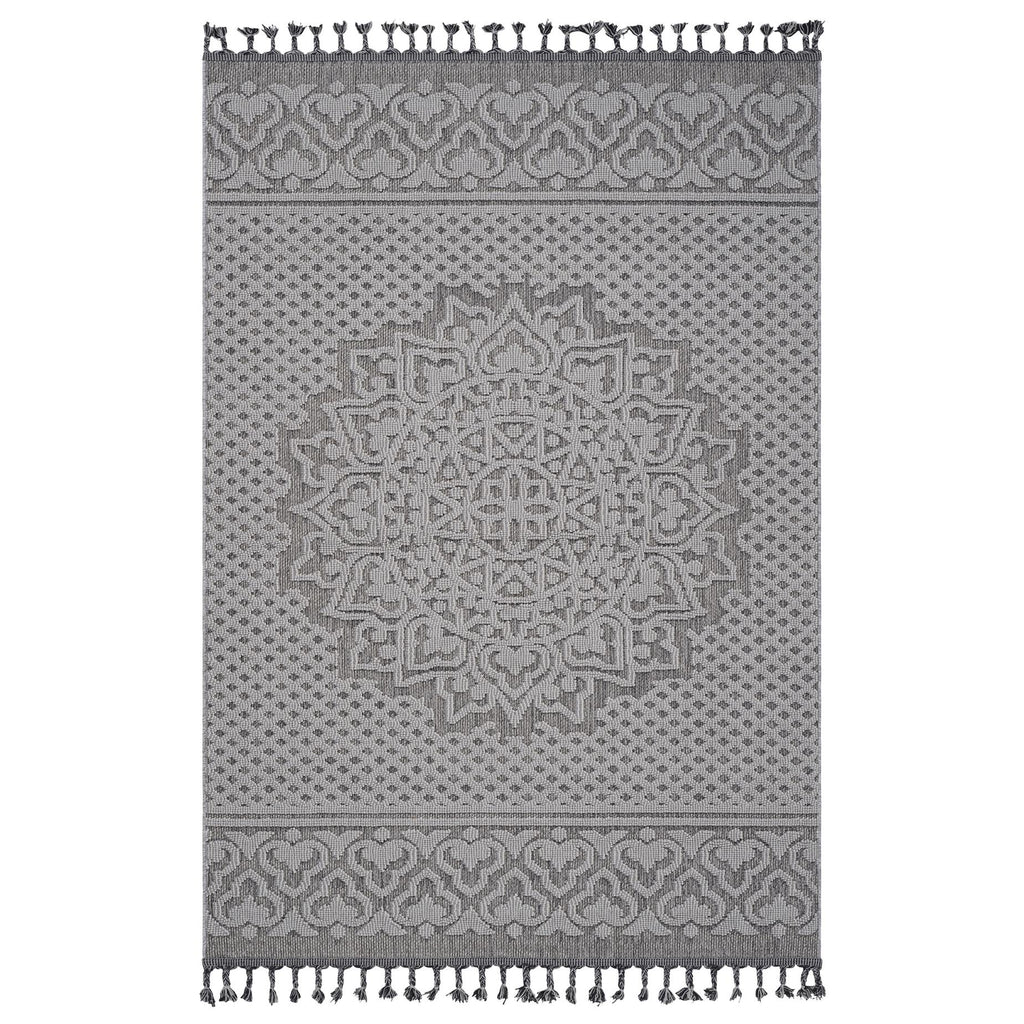 6x9 Stain Resistant Medallion Area Rug with Medium Pile, Easy Maintenance, Kid and Pet-Friendly Carpet, 93" L x 79" W x 0.3" H, Gray+White