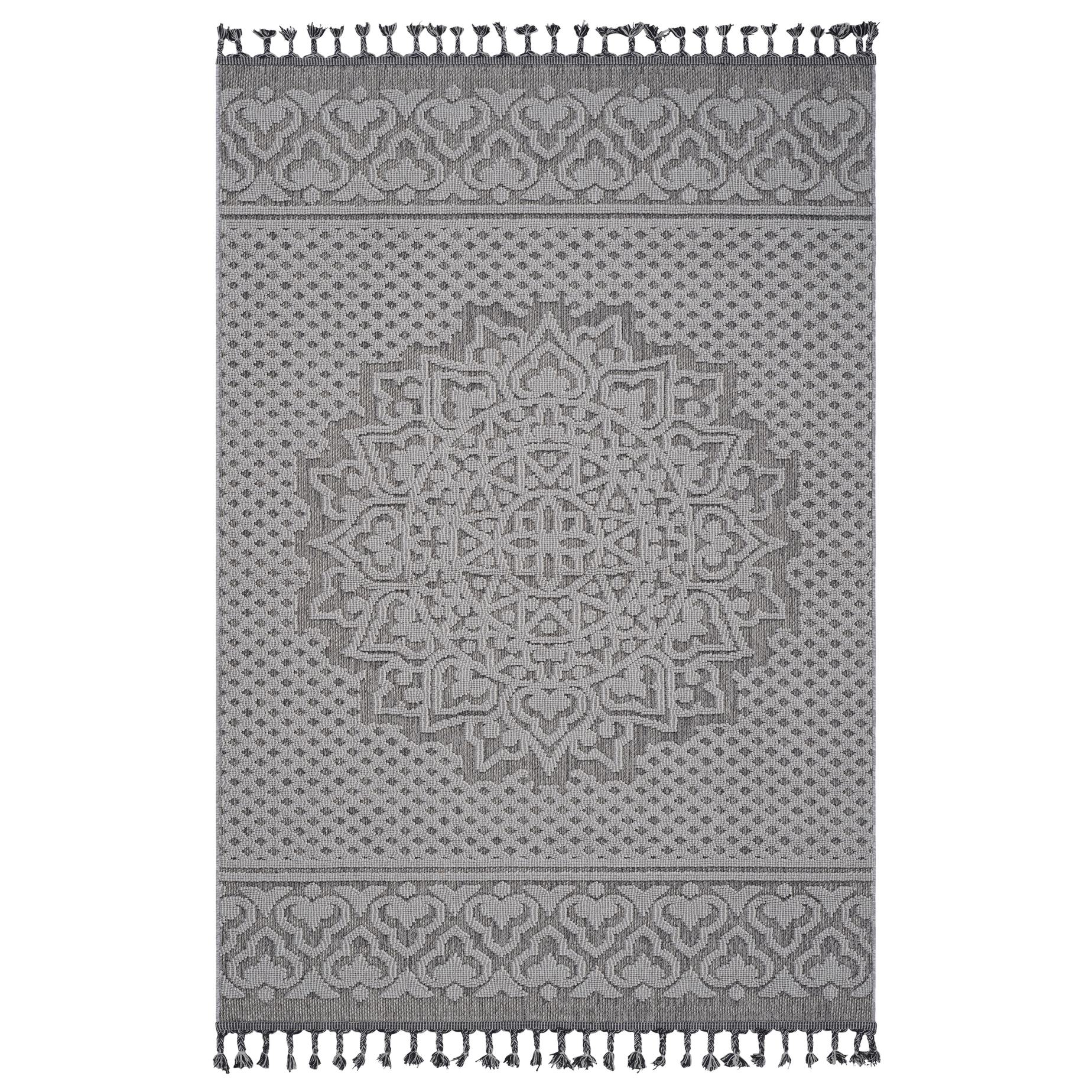 6x9 Stain Resistant Medallion Area Rug with Medium Pile, Easy Maintenance, Kid and Pet-Friendly Carpet, 93" L x 79" W x 0.3" H, Gray+White