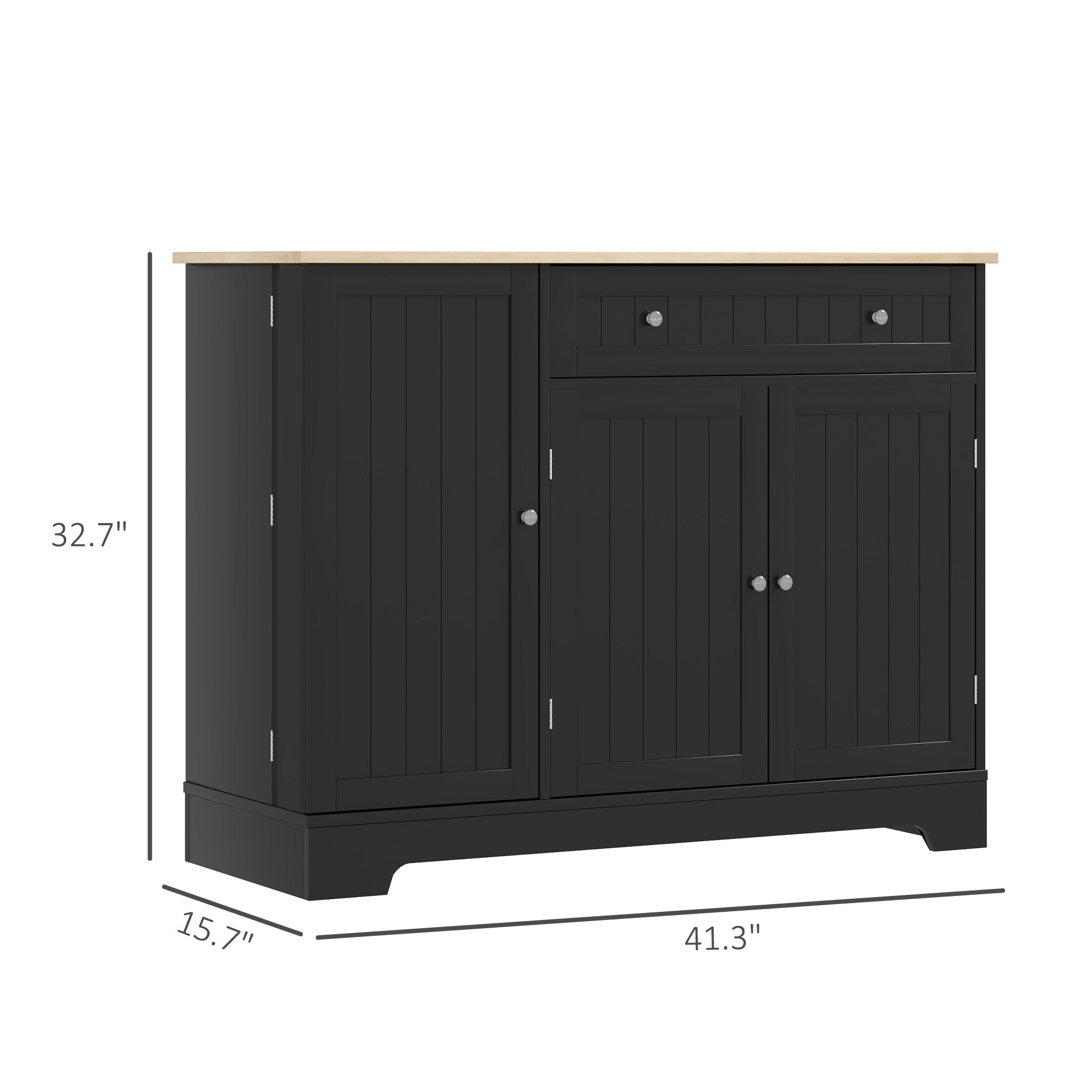 Modern Sideboard Cabinet, 41" Kitchen Buffet Cabinet with Drawer, Adjustable Shelf, 3 Doors for Dining Room, Black