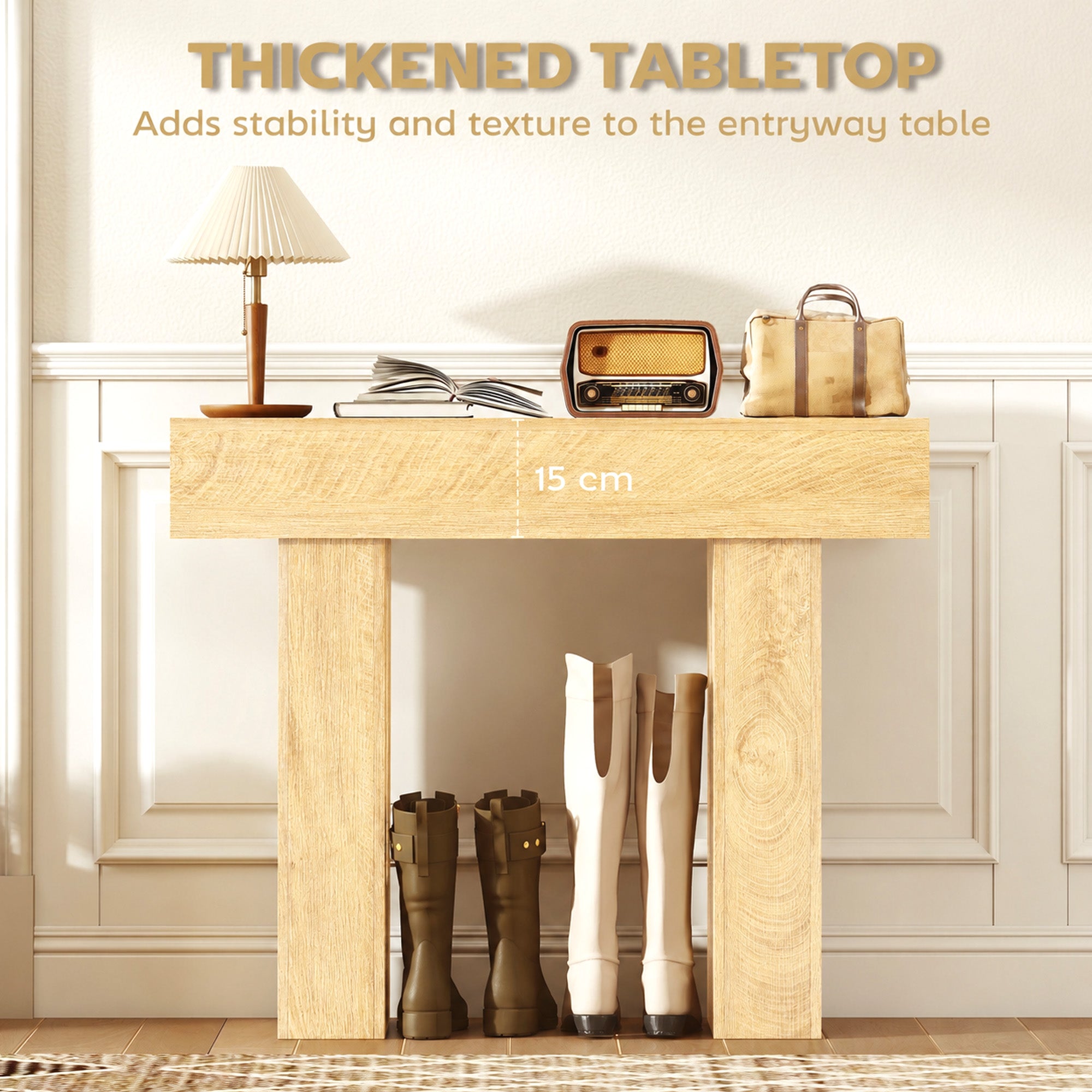 42 Inch Console Table, Sofa Table Behind the Couch with Thickened Tabletop for Living Room, Hallway, Entrance, Oak