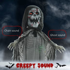 74" Life Size Outdoor Halloween Decorations Skeleton Witch, Animated Prop Animatronic Decor with Sound and Motion Activated, Light Up Eyes and Chest, Howling and Chain Sound