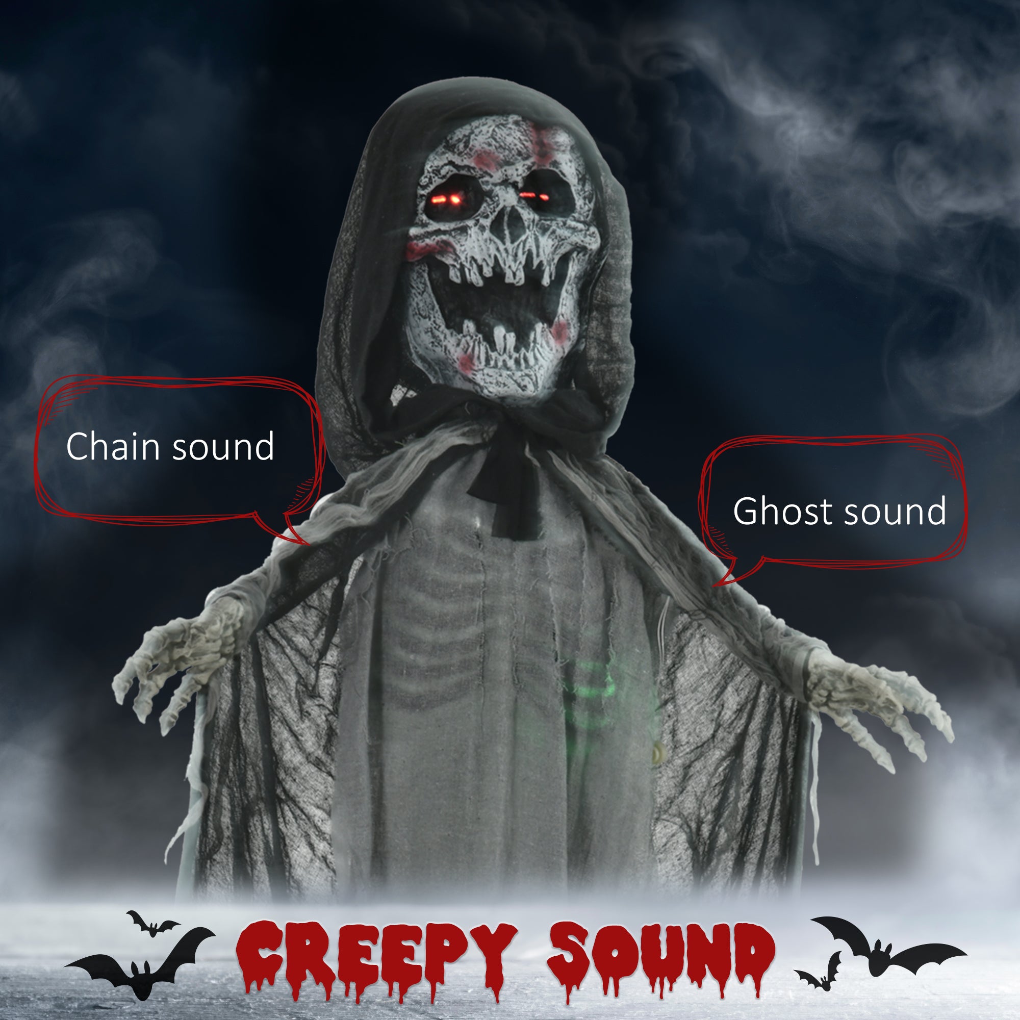 74" Life Size Outdoor Halloween Decorations Skeleton Witch, Animated Prop Animatronic Decor with Sound and Motion Activated, Light Up Eyes and Chest, Howling and Chain Sound