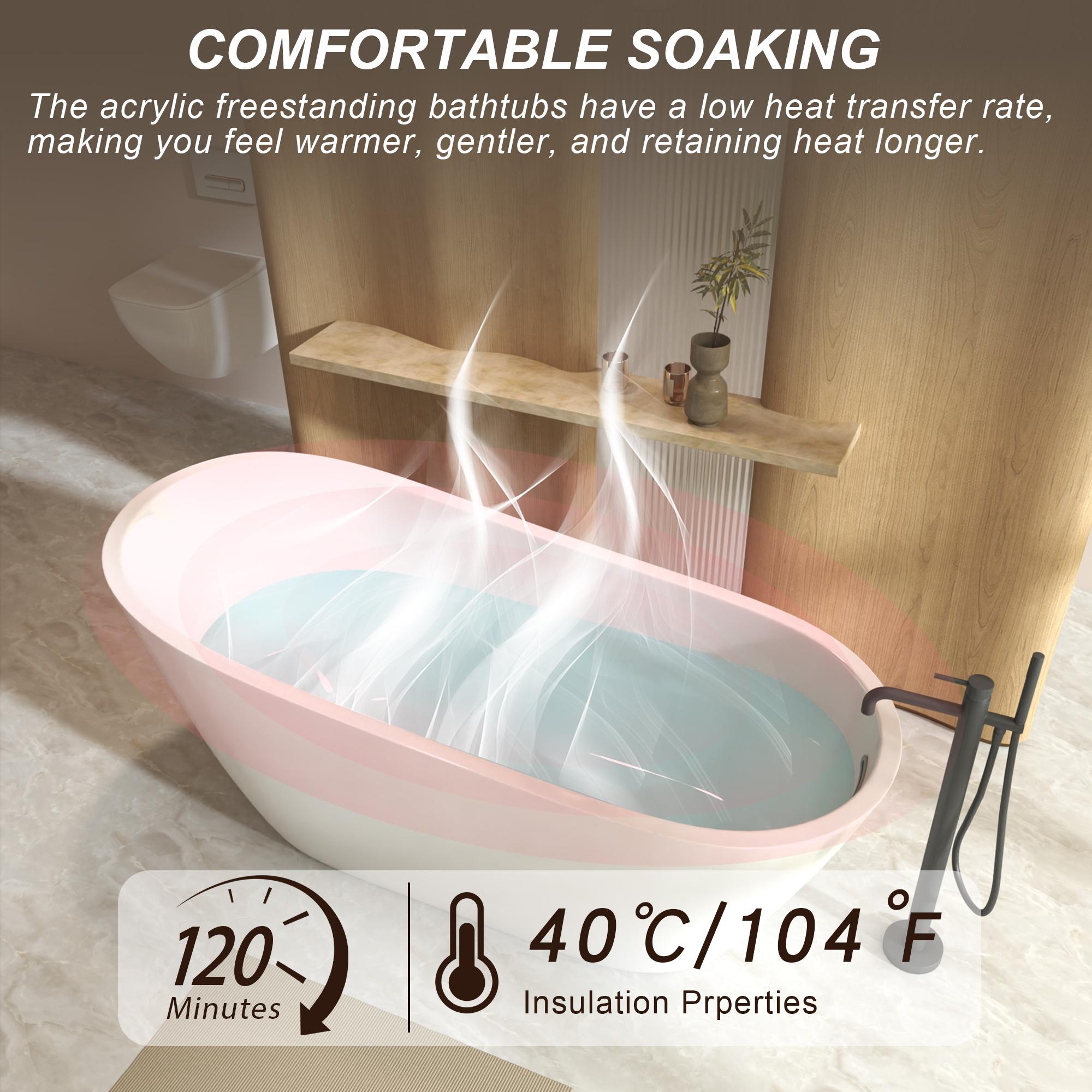 59" Special-Shaped Freestanding Slipper Bathtub with Chrome Overflow, Soaking Tub with Pop-Up Drain, 59" L x 30" W x 27.5" H, White