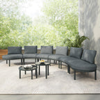 8-Piece Half Moon Sectional Sofa with 2 Coffee Table & Cushion, PE Wicker Patio Furniture for Backyard, 34.5'' L x 25.5'' W x 12.5'' H, Gray