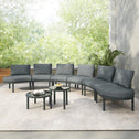 8-Piece Half Moon Sectional Sofa with 2 Coffee Table & Cushion, PE Wicker Patio Furniture for Backyard, 34.5'' L x 25.5'' W x 12.5'' H, Gray