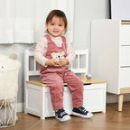 2-in-1 Kids Wooden Toy Organizer Chest Storage Box with Seat Bench Cabinet Chunk Cube with Safety Pneumatic Rod White