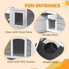 2-story Cat House Outdoor, Weatherproof Wooden Cat Enclosure for Feral Cats with Escape Door, Openable Roof, Jumping Platforms, Gray