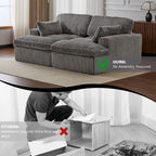 Deep Seat Sofa Double Chaise Lounge Chair with Corduroy Fabric, Compressed Sofa Sectional Loveseat for Apartments, 82.5'' L x 57'' W x 23.5'' H, Grey