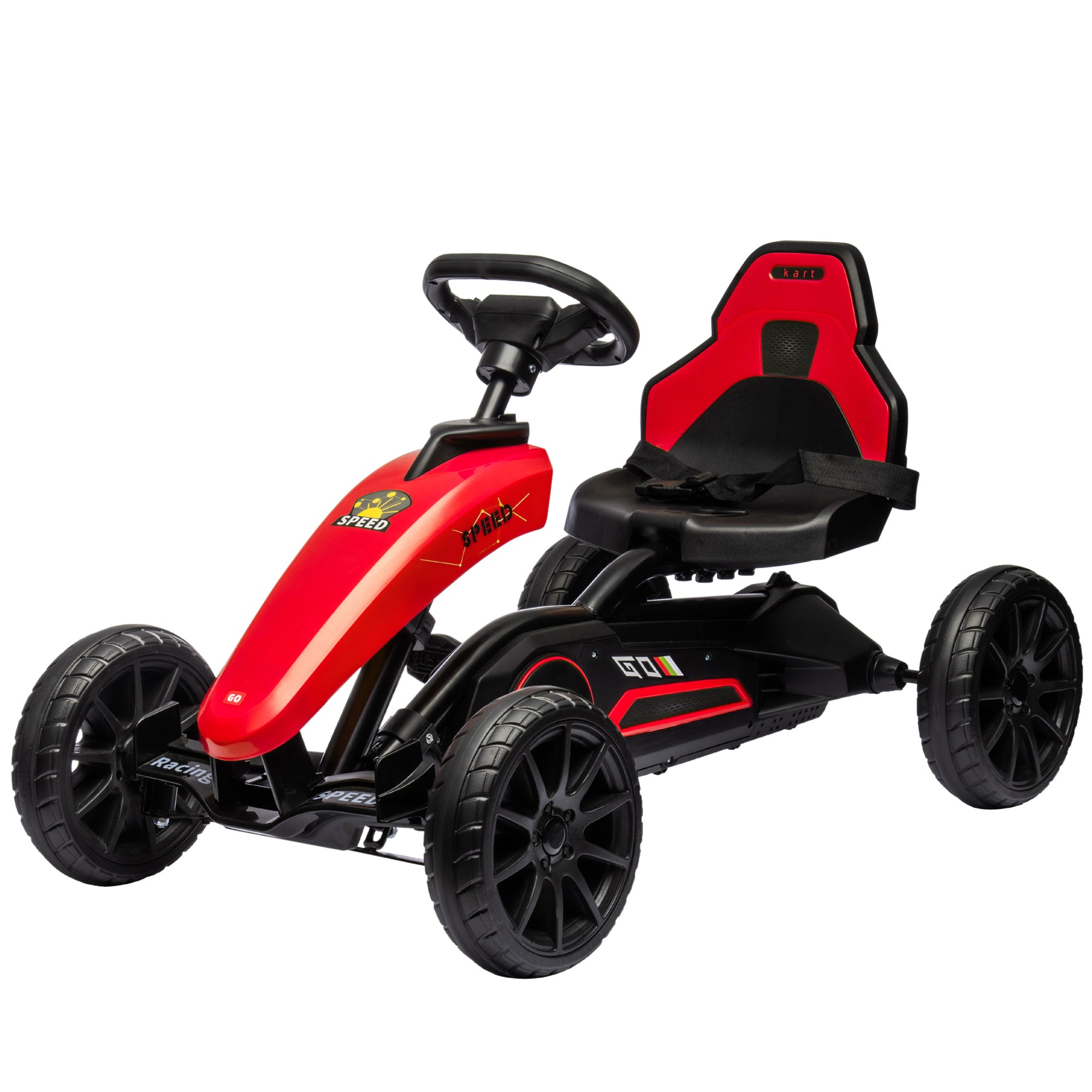 Kids Pedal Go Kart w/ Swing Axle, Shock-Absorbing Wheels, Red