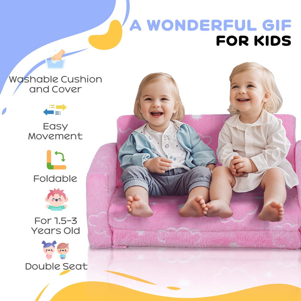 Couch with Glow in the Dark Cloud Pattern, Washable Cover, Pink