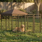 Dog Kennel Outdoor with Waterproof Canopy, Dog Run with Galvanized Chain Link, Secure Lock, for Backyard and Patio, Large and Medium Sized Breeds, Chickens, Ducks, 9.3' x 4.6' x 5.2'
