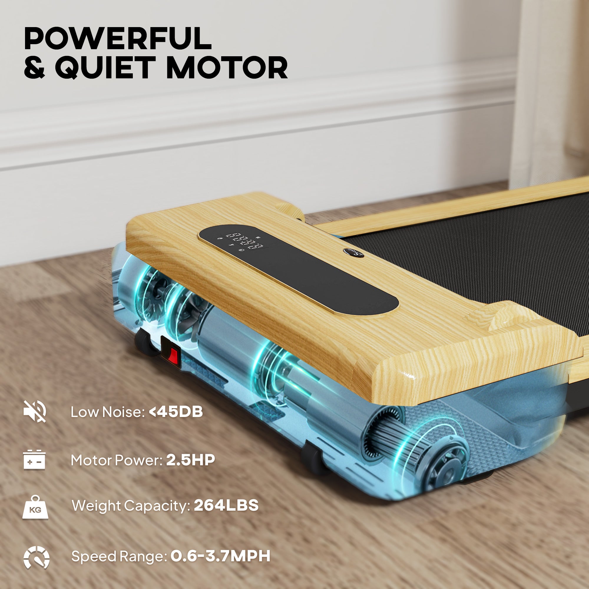 2.5HP Walking Pad, Under Desk Treadmill with Remote Control, Transport Wheels and LED Display for Home Gym Office