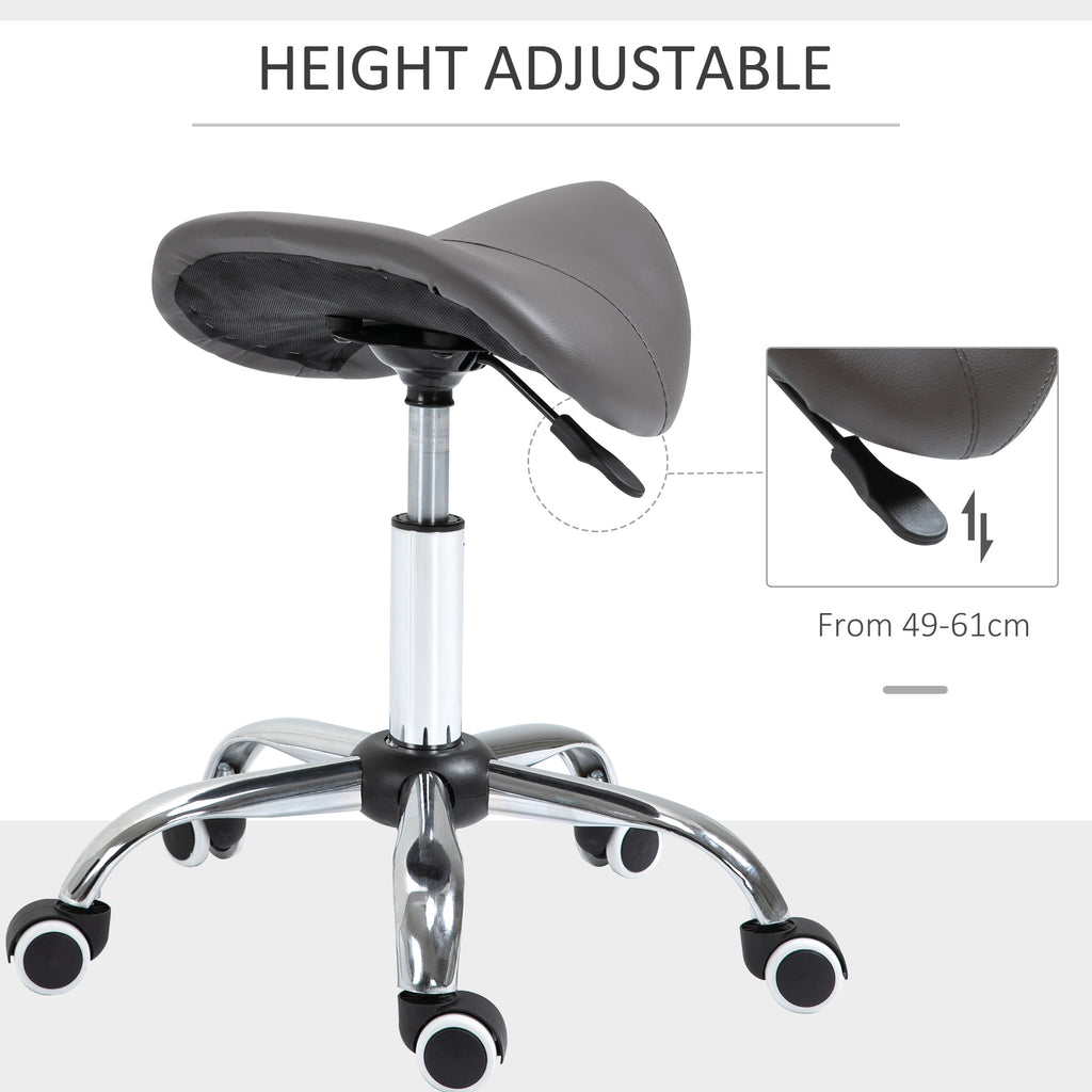 Ergonomic Rolling Saddle Stool PU Leather Hydraulic Spa Stool Height Adjustable Swivel Drafting Salon Chair, Gray