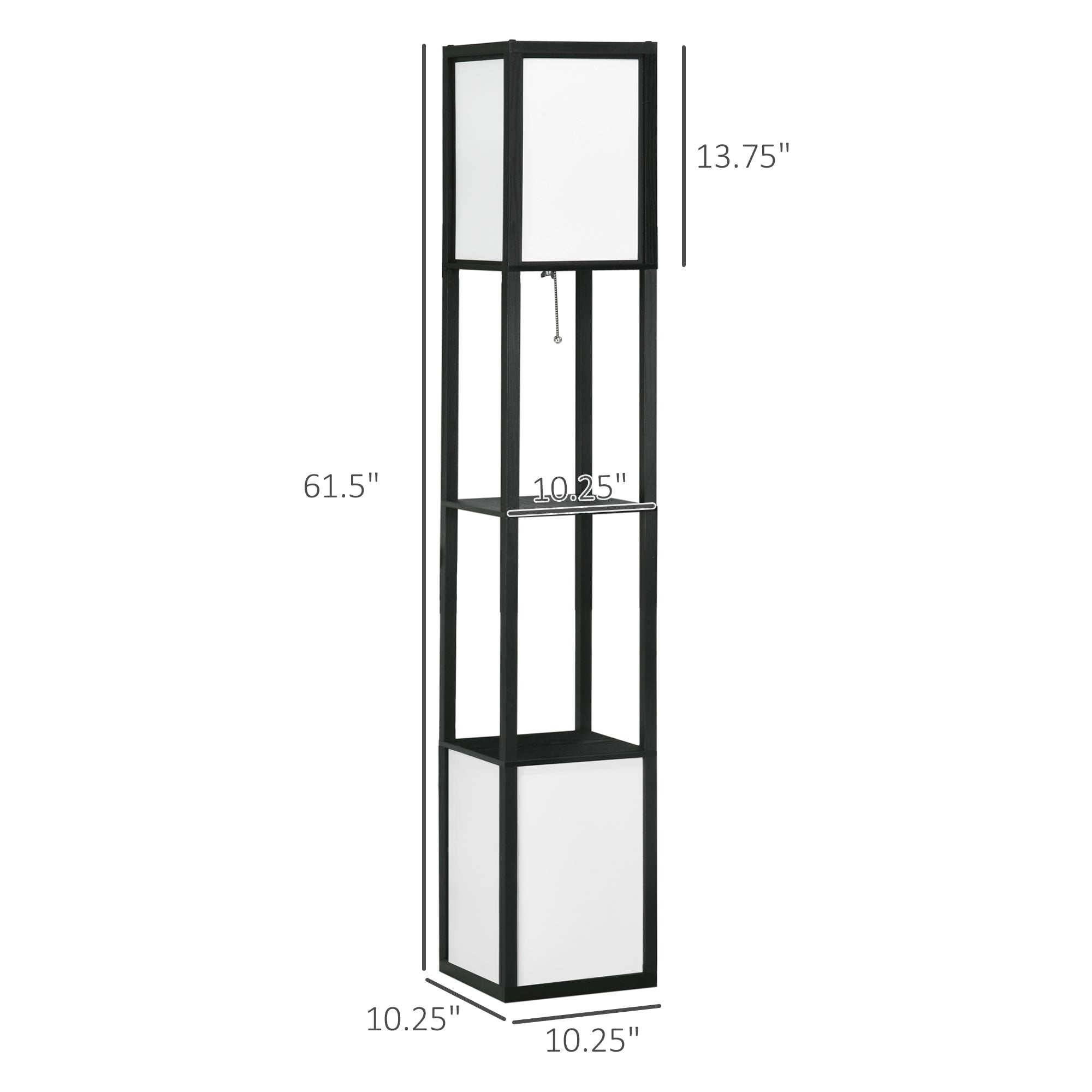Modern Shelf Floor Lamp with Dual Ambient Light, Standing Lamp Living Room, Bedroom, 10.25"x10.25"x61.5", Black