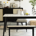 Solid Oak Bench with Handcrafted Octagonal Weave Rattan Top, Versatile Entryway Seating for Modern Daily Use, 47″ L x 11″ W x 17″, Black