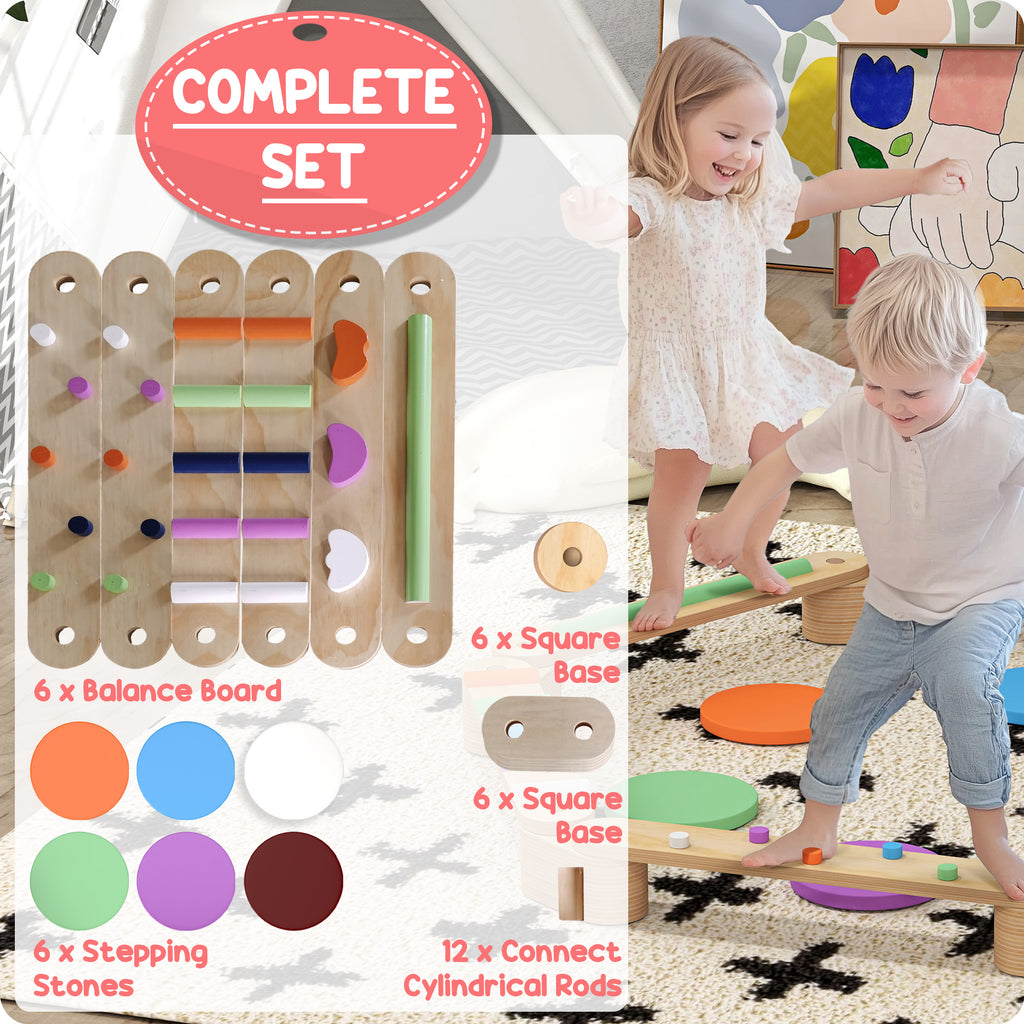 Kids Balance Beam, Wooden Balance Board with Stepping Stone for 3-8 Years