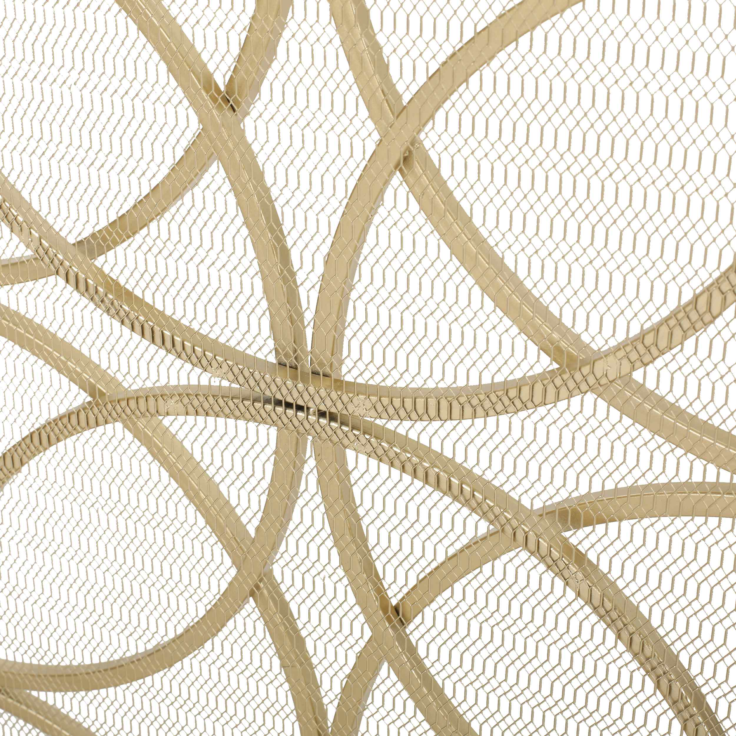 Stylish Single Panel Iron Fireplace Screen With Durable Iron Frame, Modern Overlapping Circle Design, 41.1" L x 9.25" W x 31.1" H, Gold