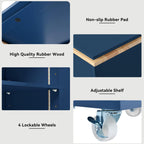 LED Kitchen Island with Extended Table, Power Outlets, Storage Shelves, Utility Cart with Fluted Glass Doors, 56.5" L x 33" W x 38" H, Navy Blue