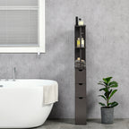 54" Tall Bathroom Storage Cabinet, Freestanding Linen Tower with 2-Tier Shelf and Drawers, Narrow Side Floor Organizer, Brown