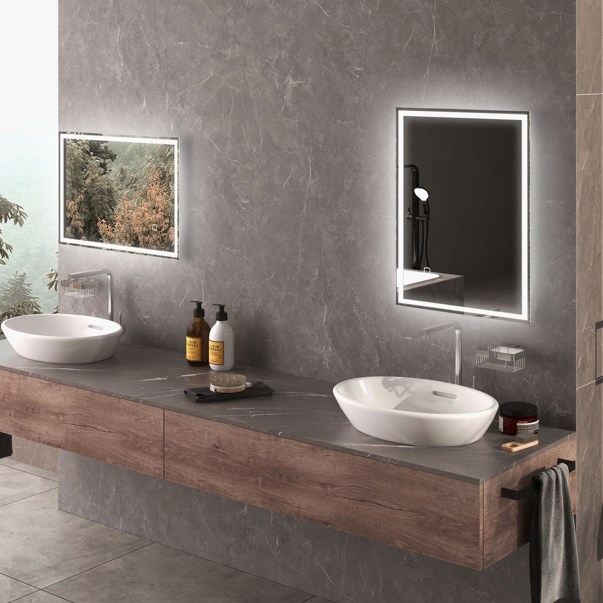 32" x 24" Bathroom Mirror with LED Lights, Dimmable Makeup Mirror, Vanity Mirror with 3 Colors, Smart Touch