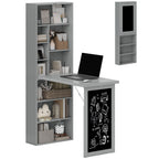 Fold-out Convertible Office Desk, Wall Mount Computer Desk with Blackboard and Side Shelf, Charcoal Gray