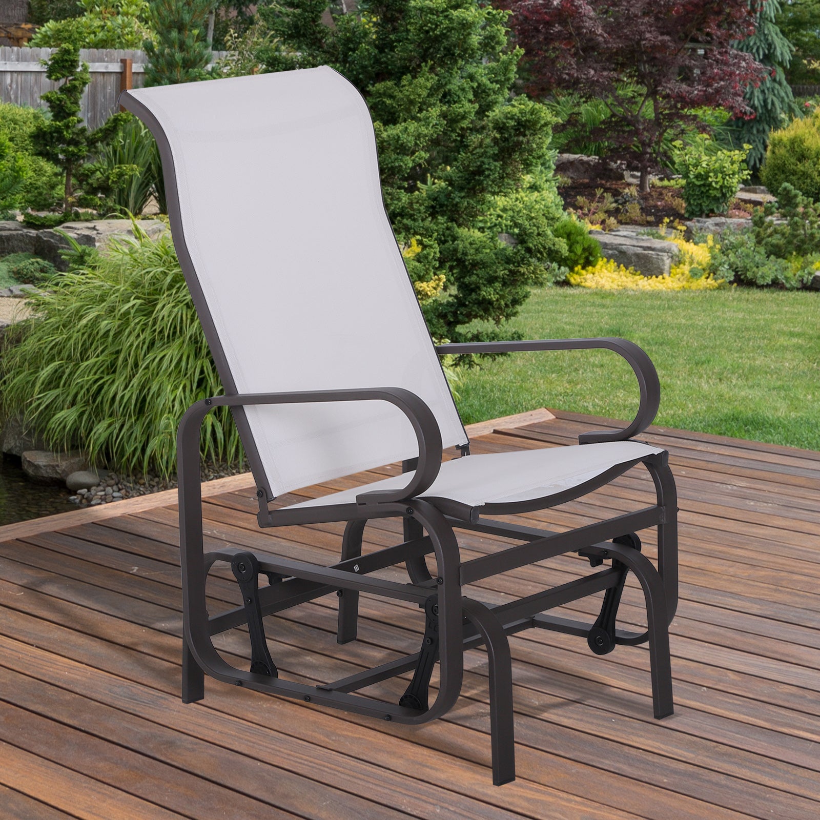 Gliding Lounger Chair, Single Rocker with Lightweight Metal & Mesh Construction, White