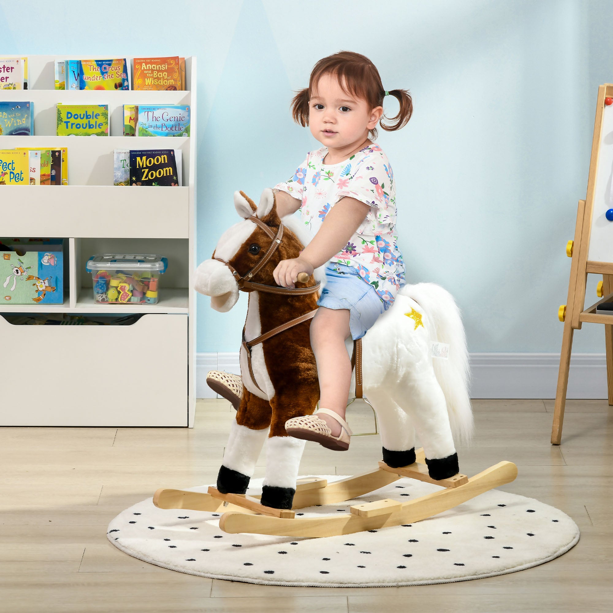 Rocking Horse with Sound, Ride on Horse with Saddle, Toddler Rocker, Gift for 3-8 Year Old, Brown