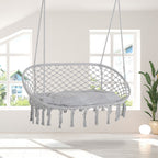 2-Person Hammock Chair Macrame Swing with Soft Cushion, Hanging Cotton Rope Chair for Indoor Outdoor Home Patio Backyard, Light Gray