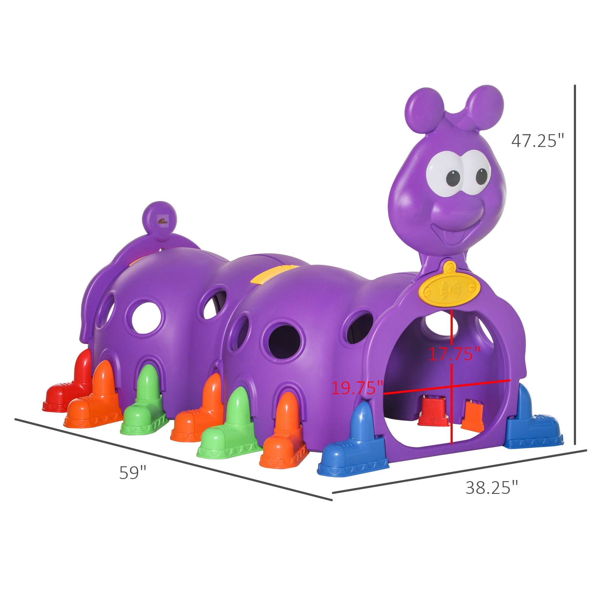Caterpillar Play Tunnel, Toddler Tunnel for Kids Crawl and Climb Through, Kids' Play Structure Indoor Outdoor, 2 Sections, Purple