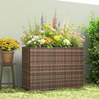 Tall Rectangular Planter with Removable Liner, Holes, PE Wicker Large Planter Box for Indoor Outdoor Plants, Brown