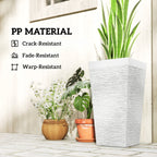 22.8 Inch Set of 3 Outdoor Planters with Stone Finish and Wheels, Stackable Tapered Planters with Drainage Hole, White