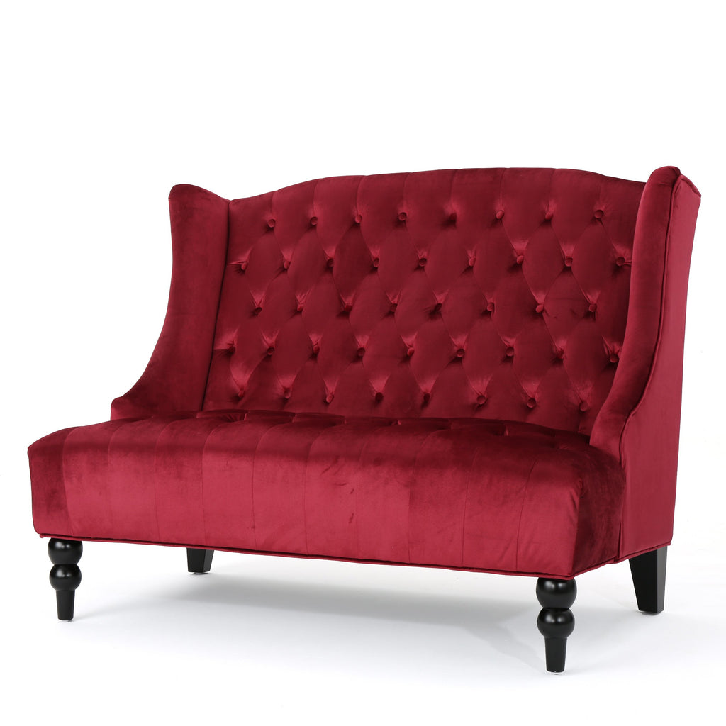 Modern Glam Loveseat Sofa with Velvet Upholstery, Wingback Design, Button-Tufted Diamond Stitch,50.50" W x 34.00" D x 38.50" H, Wine Red