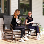 2-Seat Outdoor Glider Swing, Center Coffee Table and Independent Chairs, Supports Up to 352 lbs., Loveseat with Breathable Sling for Backyard, Garden, and Porch, Brown