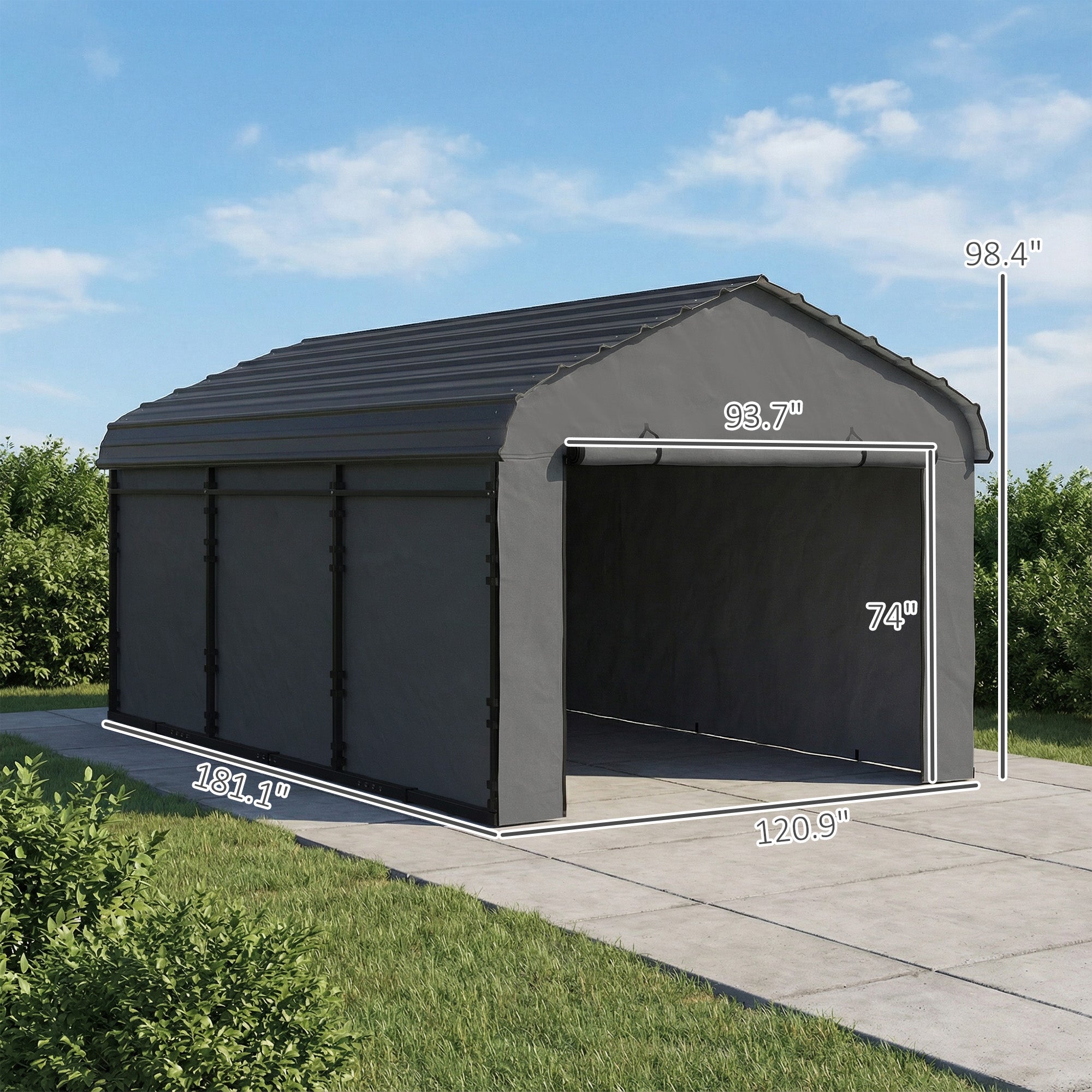 10' x 15' Metal Carport, Heavy Duty Garage Car Canopy with Galvanized Metal Roof and Removable Sidewalls, Dark Gray