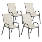 Set of 4 Outdoor Dining Chairs, Stackable Patio Chairs with High Back, Breathable Mesh Seat for Garden Lawn, Beige