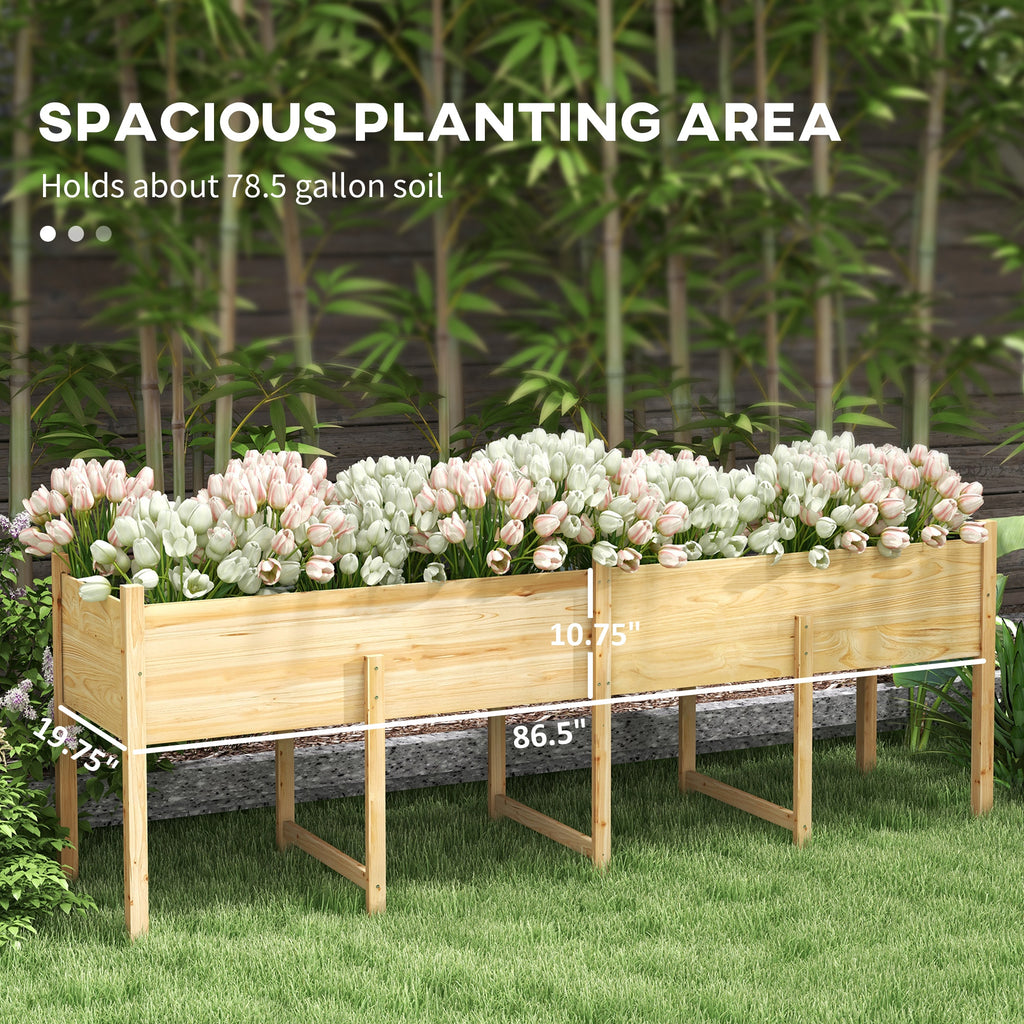 Wooden Raised Garden Bed, Large Elevated Planter Box with Legs, Bed Liner and Drain Holes, 7.4' x 1.8' x 2.6', Natural
